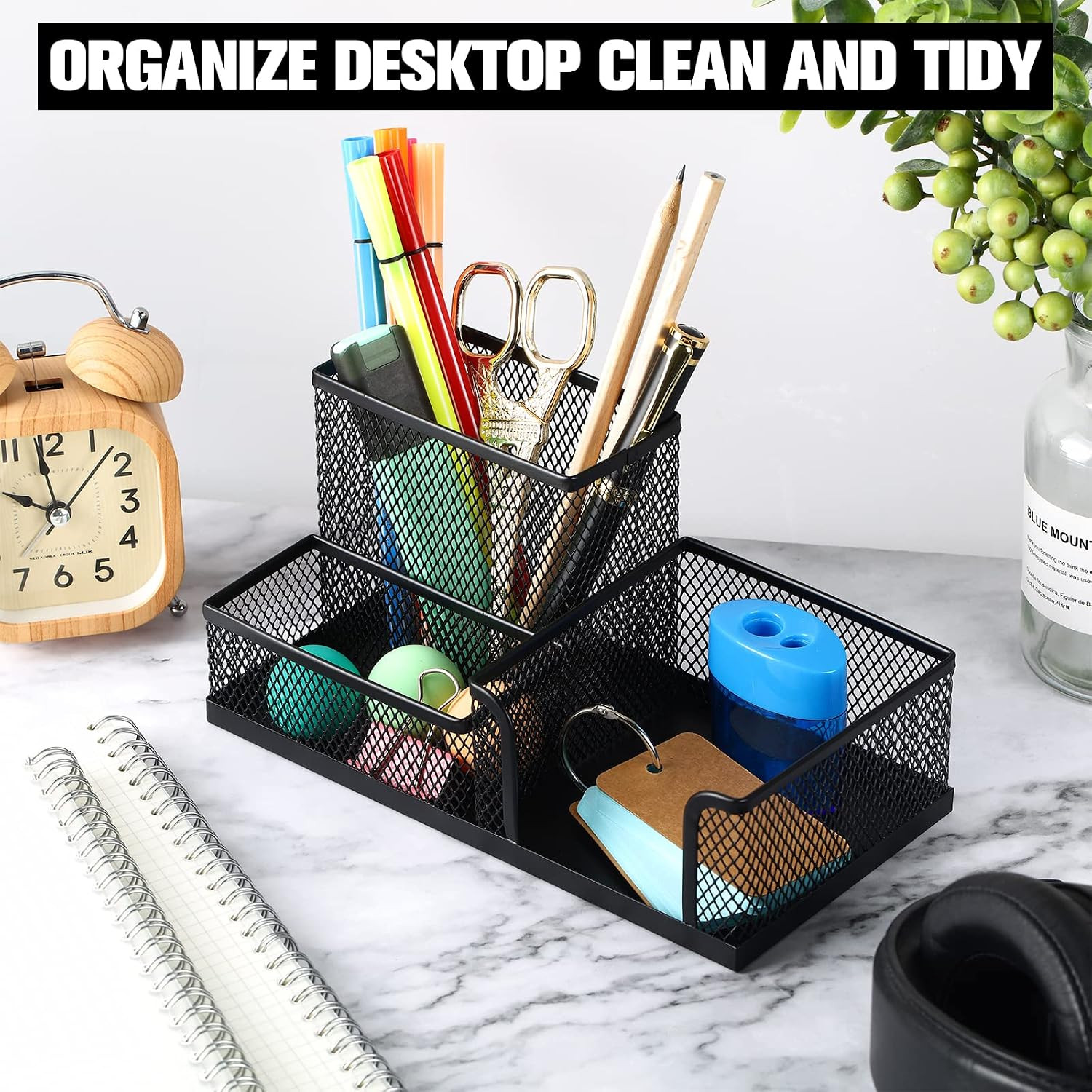 4 Pcs Mesh Desk Organizer 3 Compartments Mesh Pen Holder Sticky Notes Pencil Hol