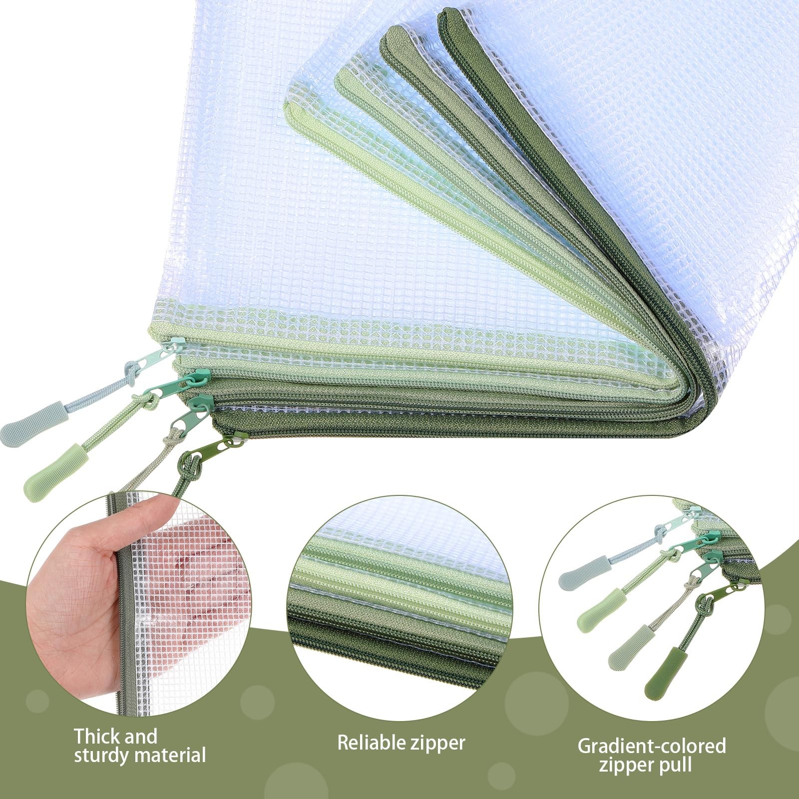 24 Pack Sage Green Mesh Zipper Pouch Bags, A4 Size Clear Mesh Zipper Storage …