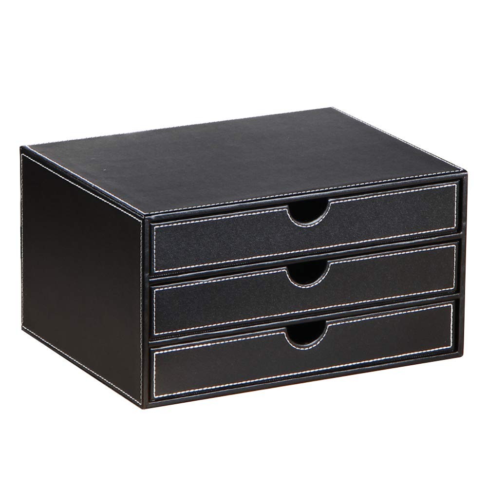 Ayunga Leather Desk Organizer with 3 Drawers, Executive Office Supplies Black