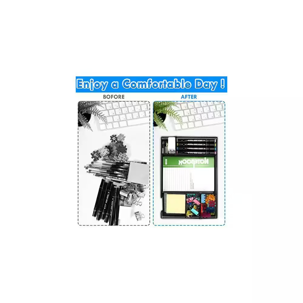Desk Drawer Organizer Tray 1-Pack Metal Mesh Adjustable Compartments 6 Grid Mult