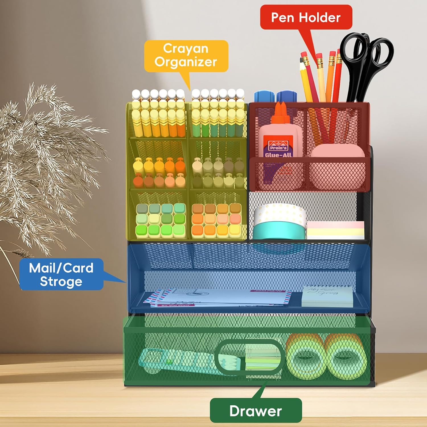 Pen Organizer for Desk – Multi-Functional Pencil Holder with Drawer Desk Organiz
