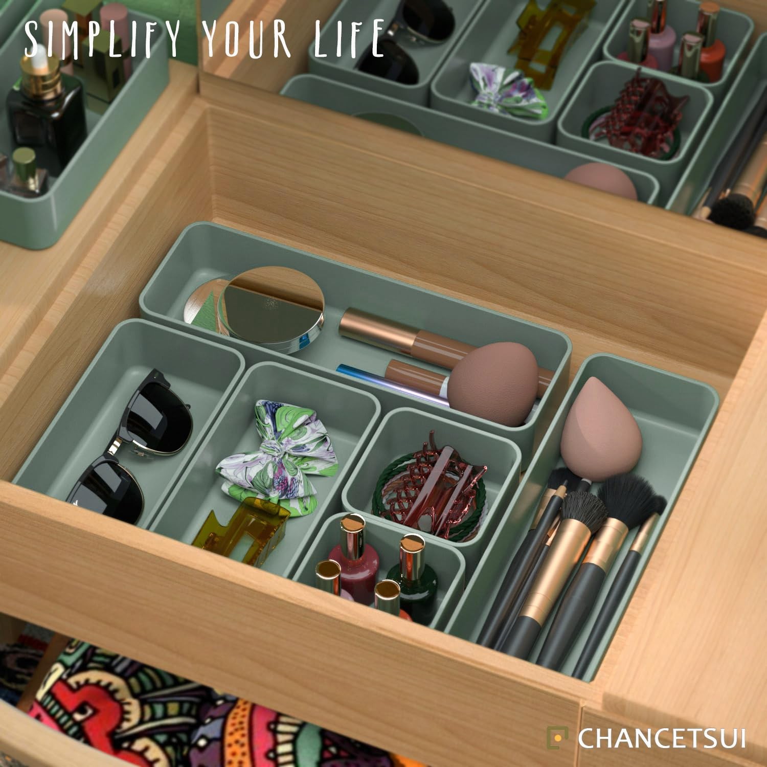 CHANCETSUI 6 PCS Stackable Drawer Organizers Set, Versatile Desk and Green