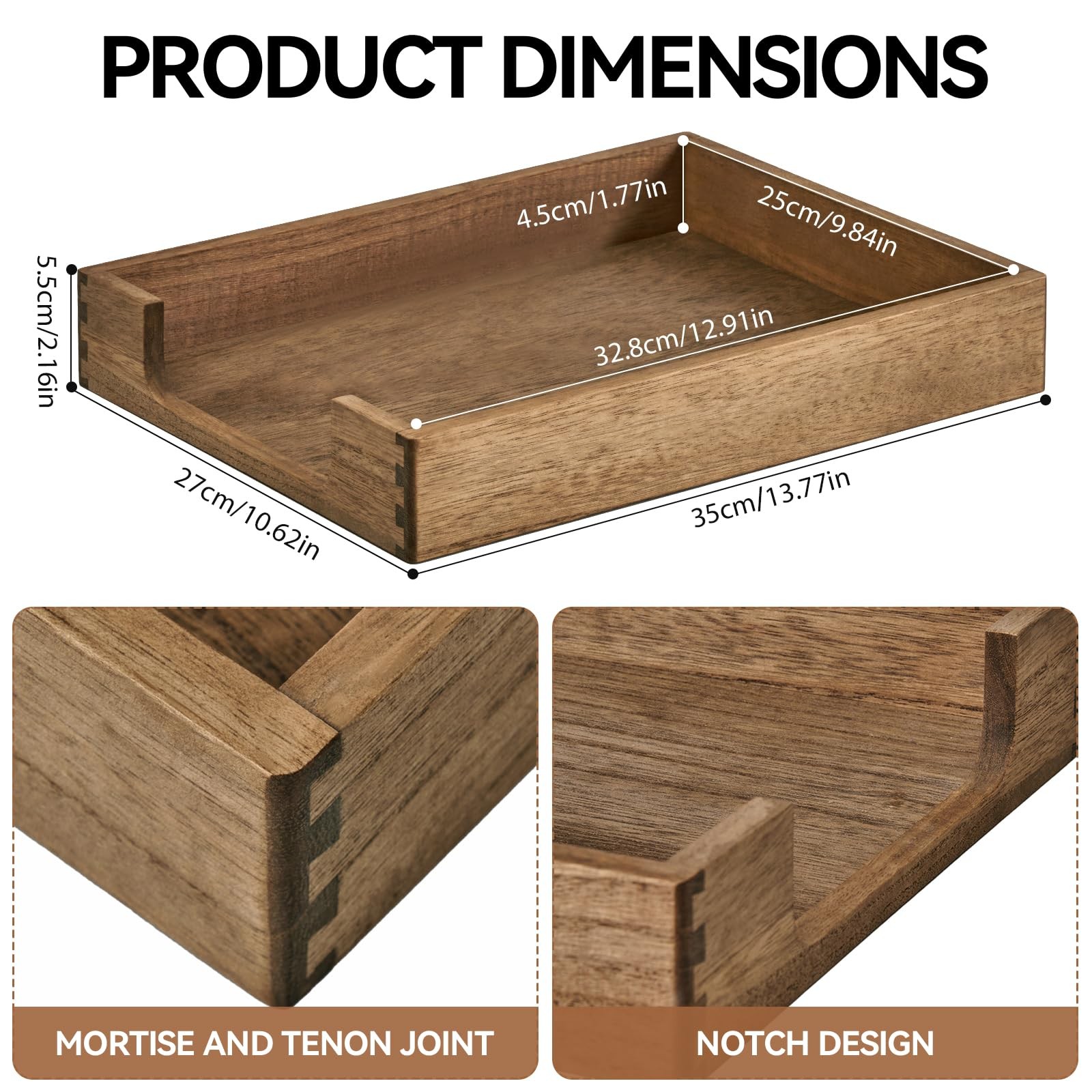 KIRIGEN Wood Letter Tray, Single-Tier 13.8″ x 10.6″ x 2.2″, Dark Brown