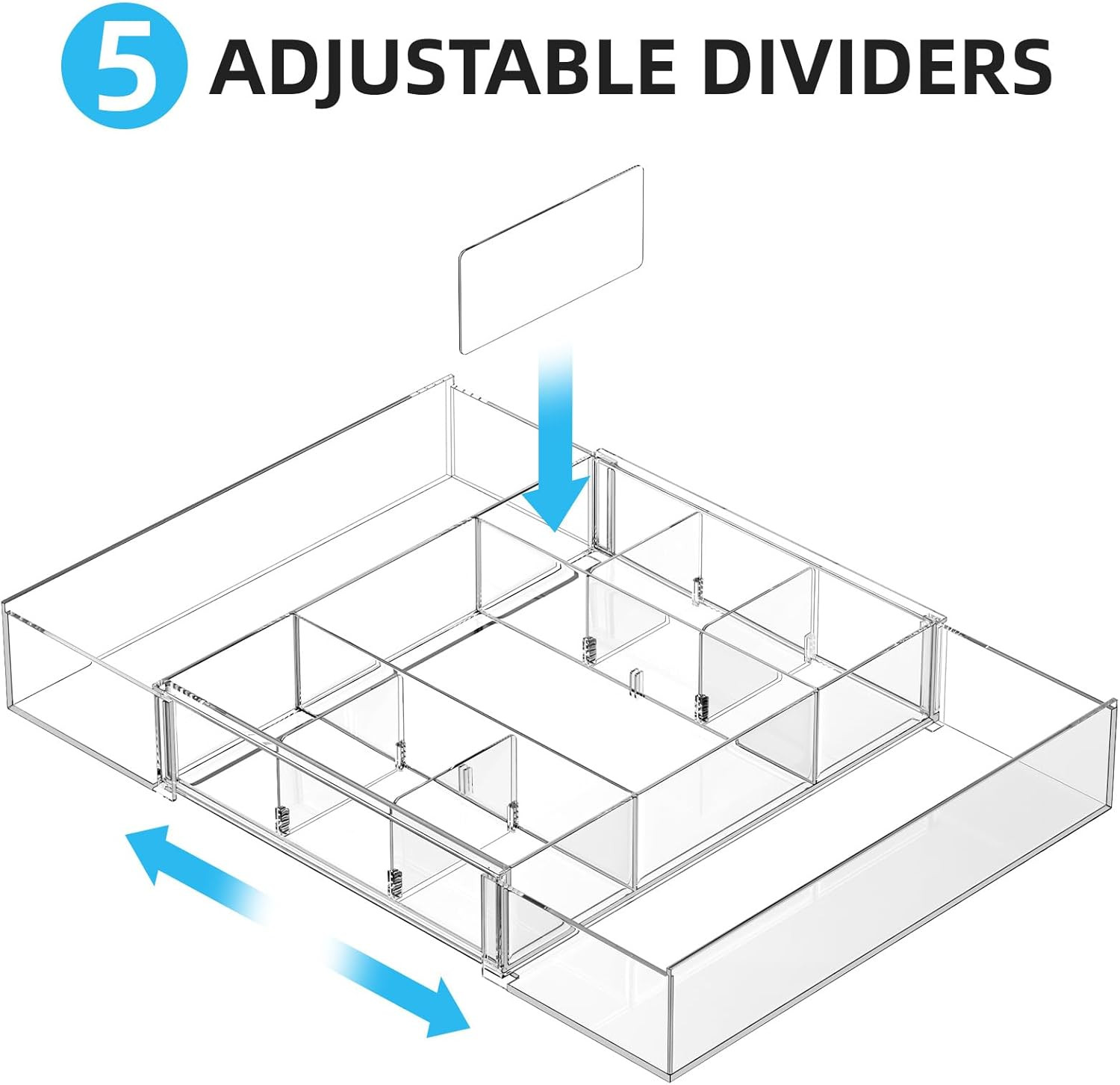 Expandable Desk Drawer Organizer, Clear Plastic Drawer Organizer Tray with 10 Ad
