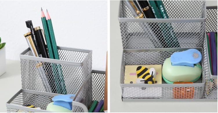 Reflygen Office Grid Desktop Organizer,Three-Compartment Pencil Holder Silver