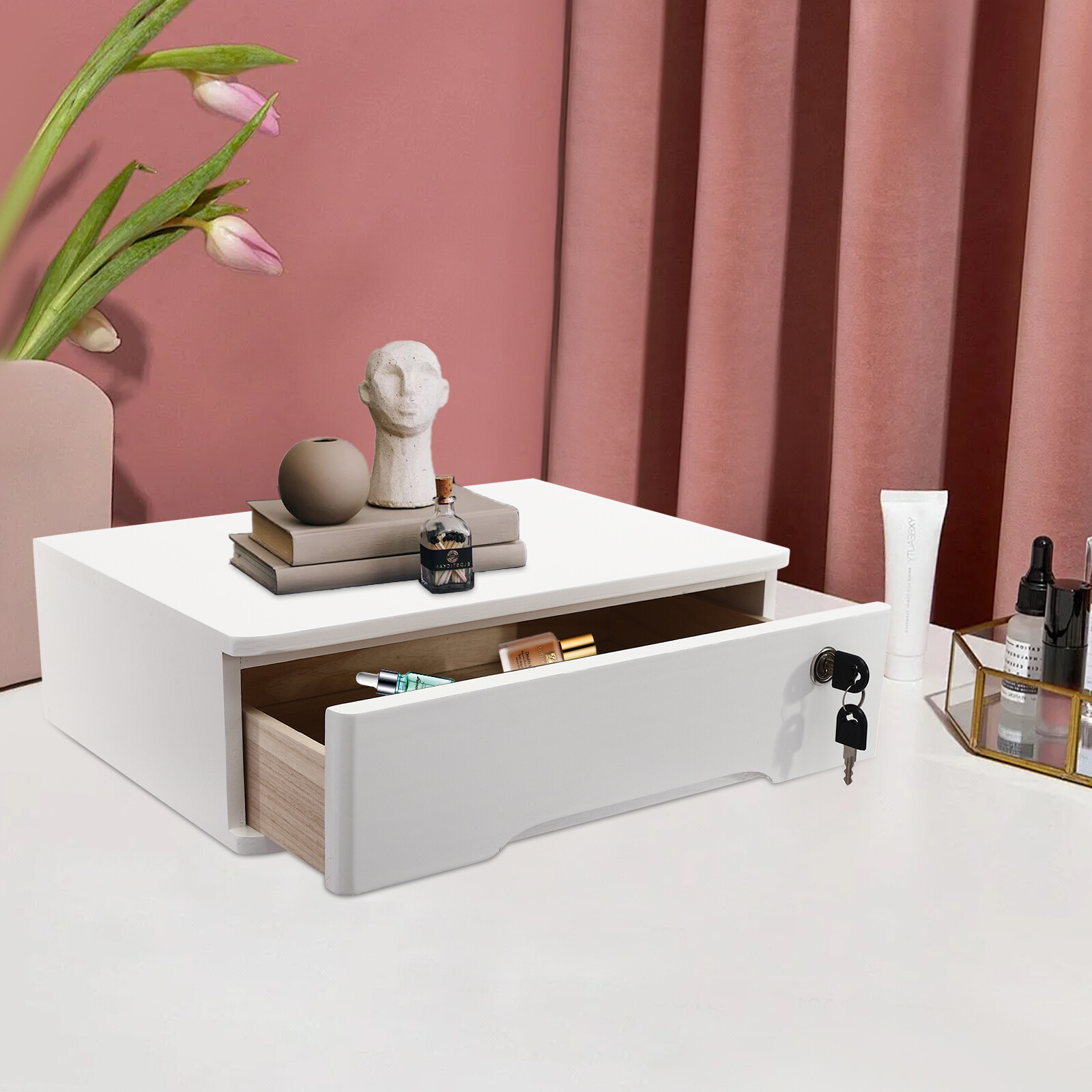 Desktop Storage Box, Desktop Storage Box with Lockable Drawer, Drawer Organizer