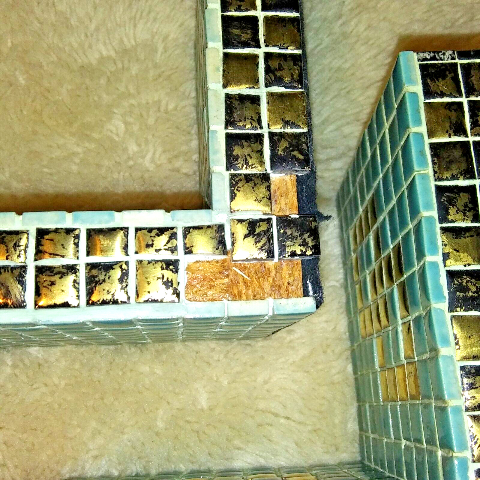 mosaic tile Book Ends robin egg blue and gold Checker decor