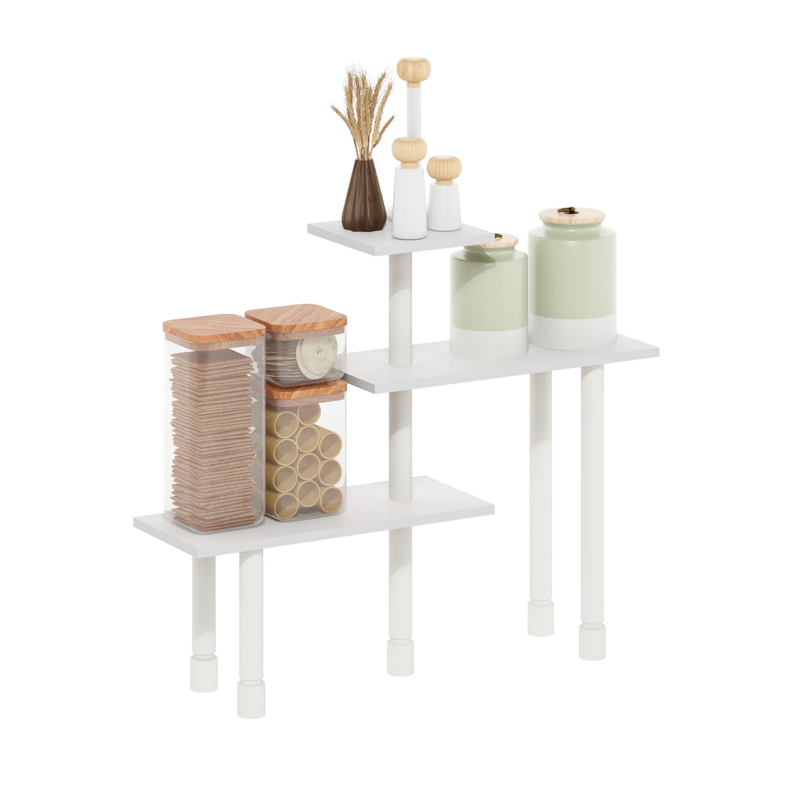 Furinno TURN-N-TUBE 3-Tier Multipurpose Corner Countertop Organizer White/White