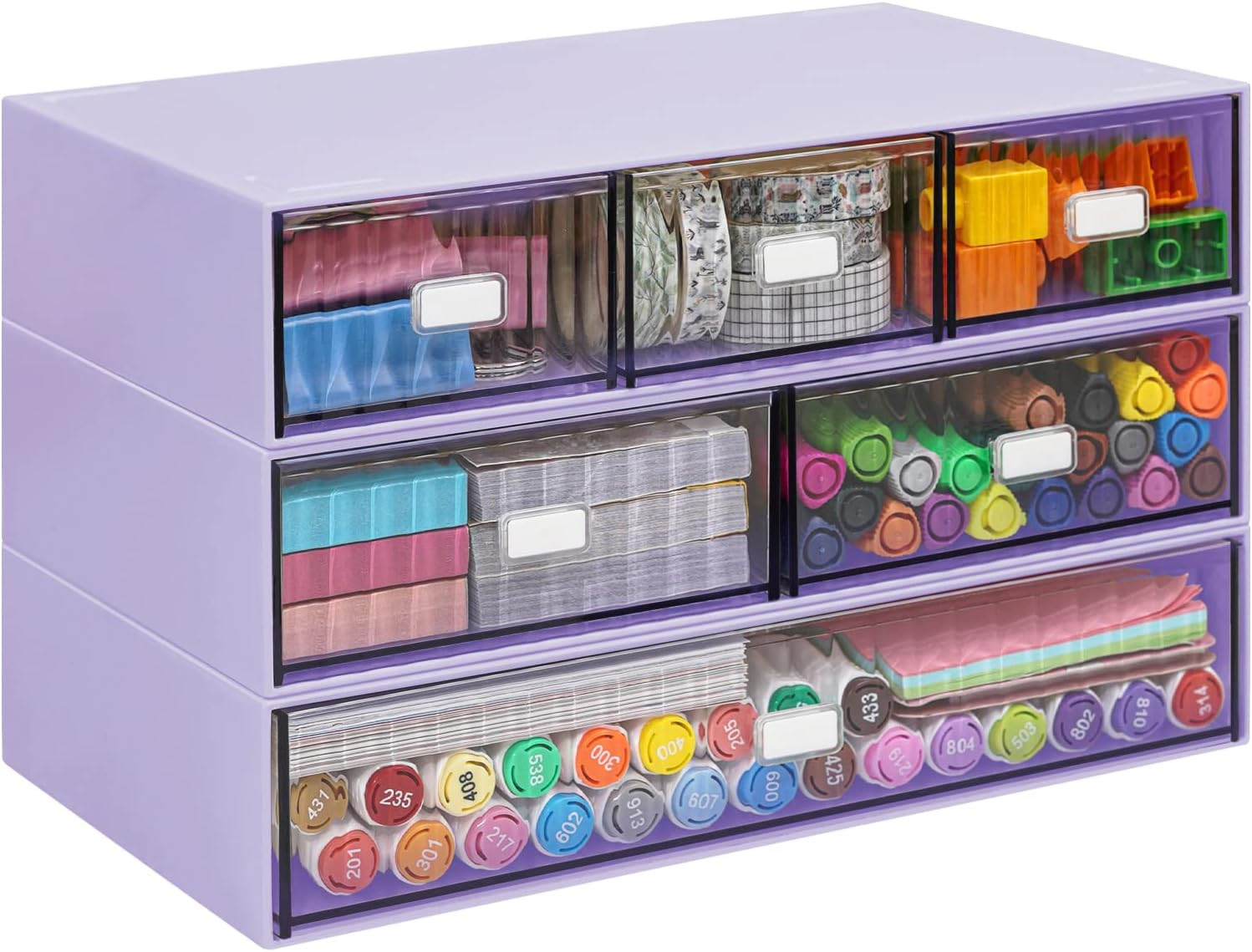 3 Tier Stackable Desk Organizer with 6 Drawers, Plastic Desktop Storage Box Draw