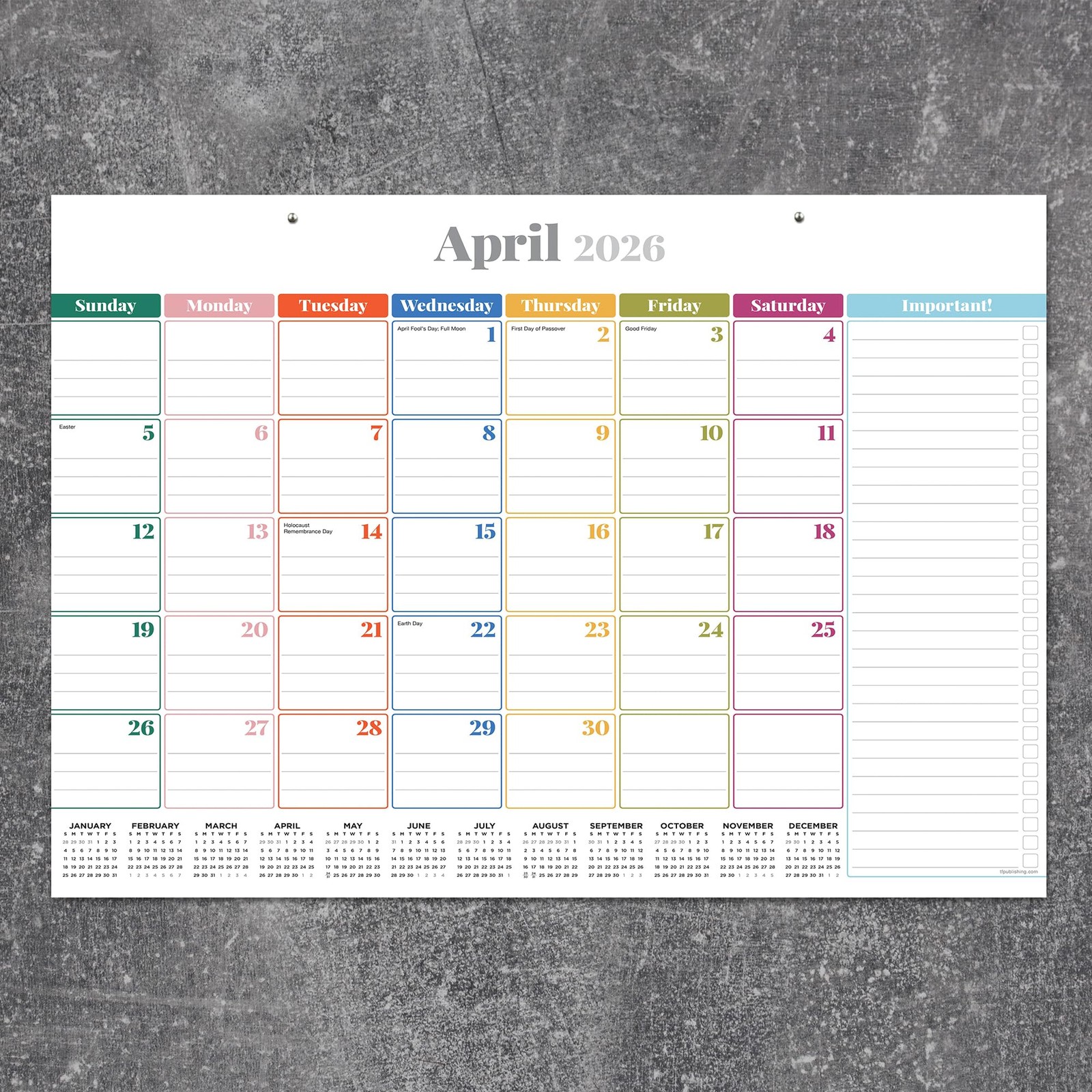 TF Publishing 2026 Rainbow Blocks Medium Desk Pad Pad, Multi