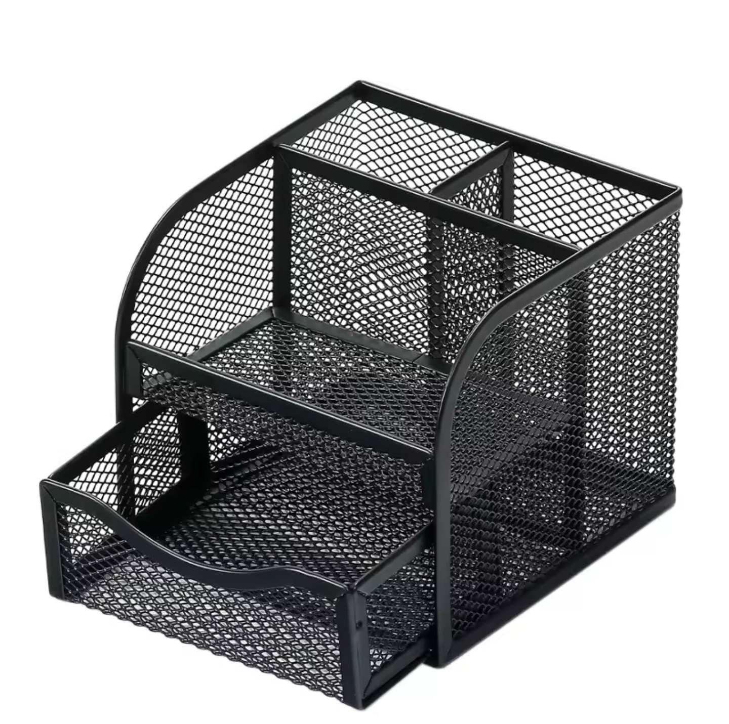 Pen Holder Desk Organizers 4 Compartments Metal Mesh Pencil Holder Black