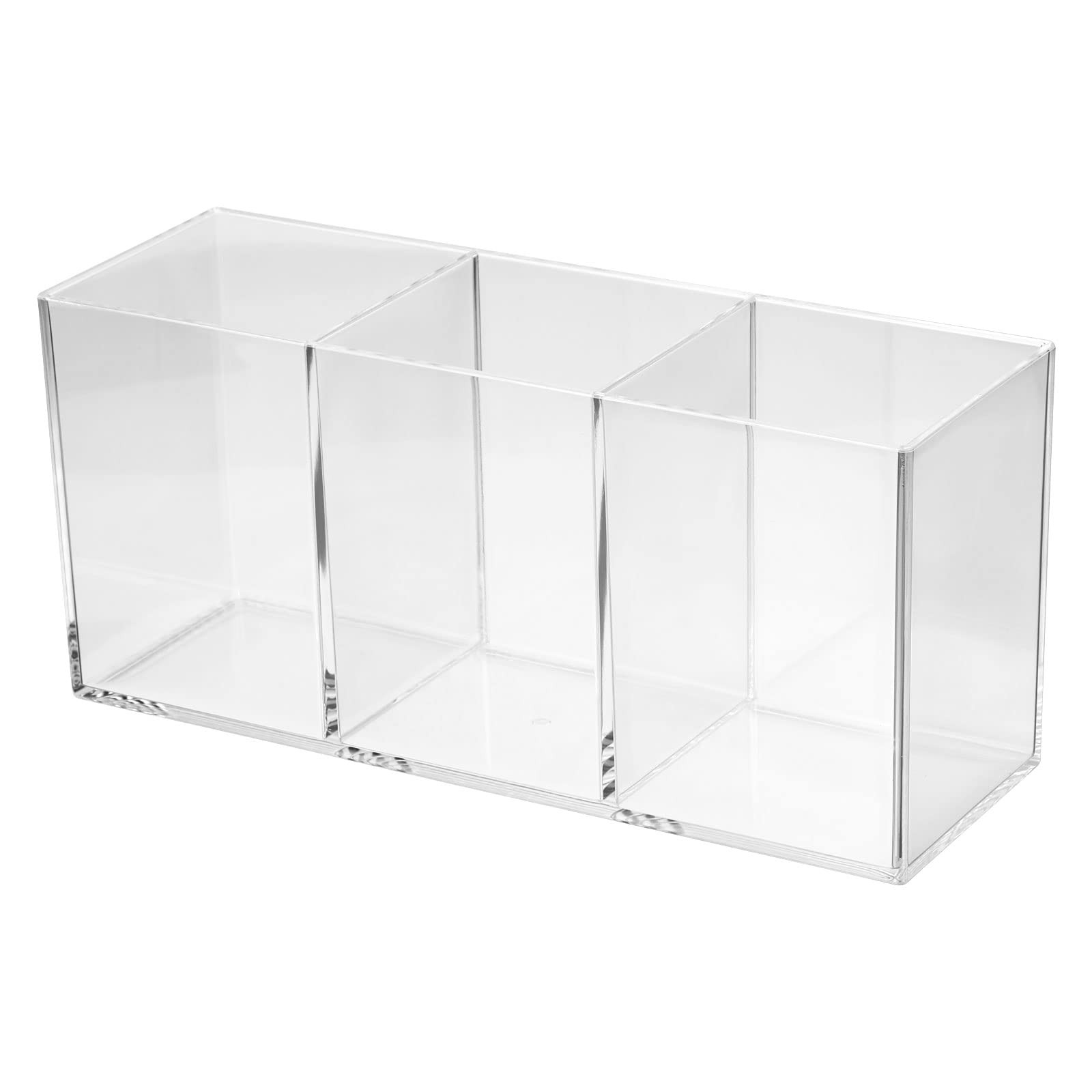 PATIKIL 3 Compartments Clear Acrylic Pen Holder, 70 x 70 x 103mm, Transparent
