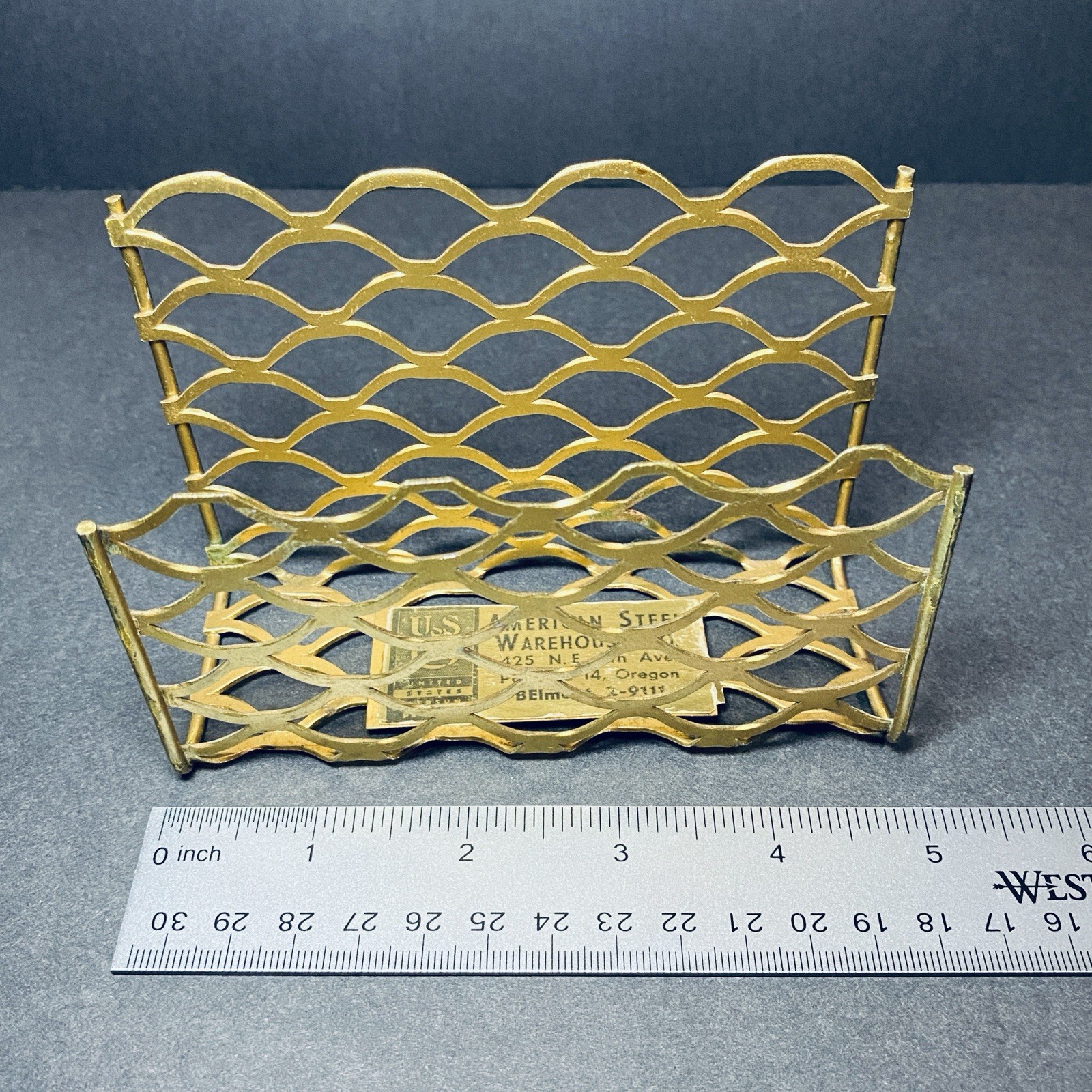 Vtg Letter Holder Industrial Mail Desk Office Brass MCM Scallop Single Slot r