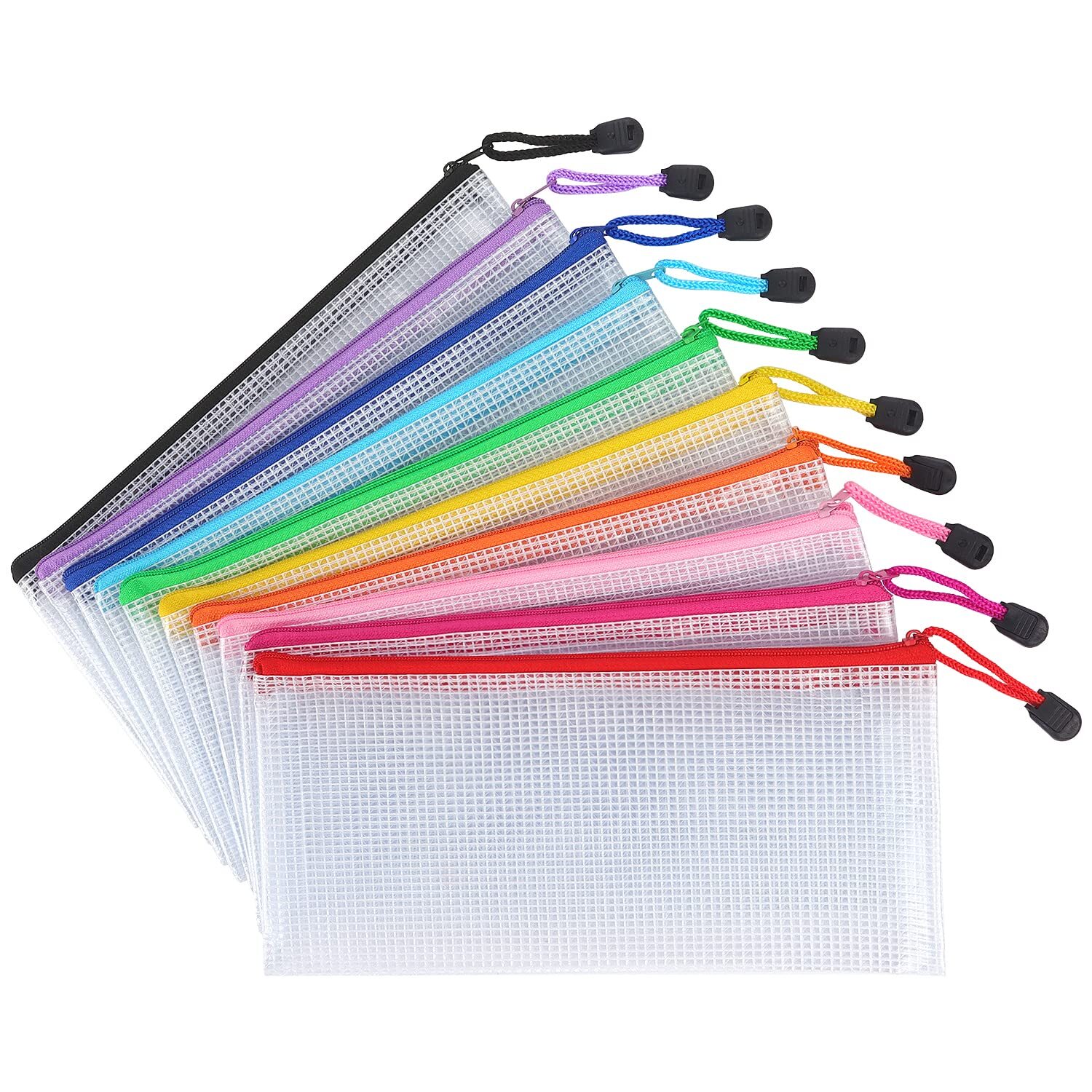 10 Pack Mesh Zipper Pouch Document Zip File Bags Pencil Pouches for Classroom