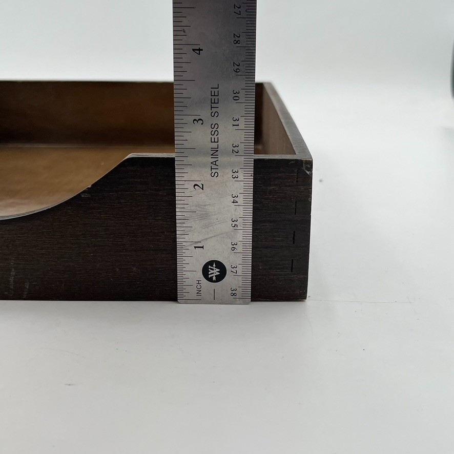 Vintage MCM Desk Organizer Tray Walnut Wood Office In Out Box, 12.5″ x 10″
