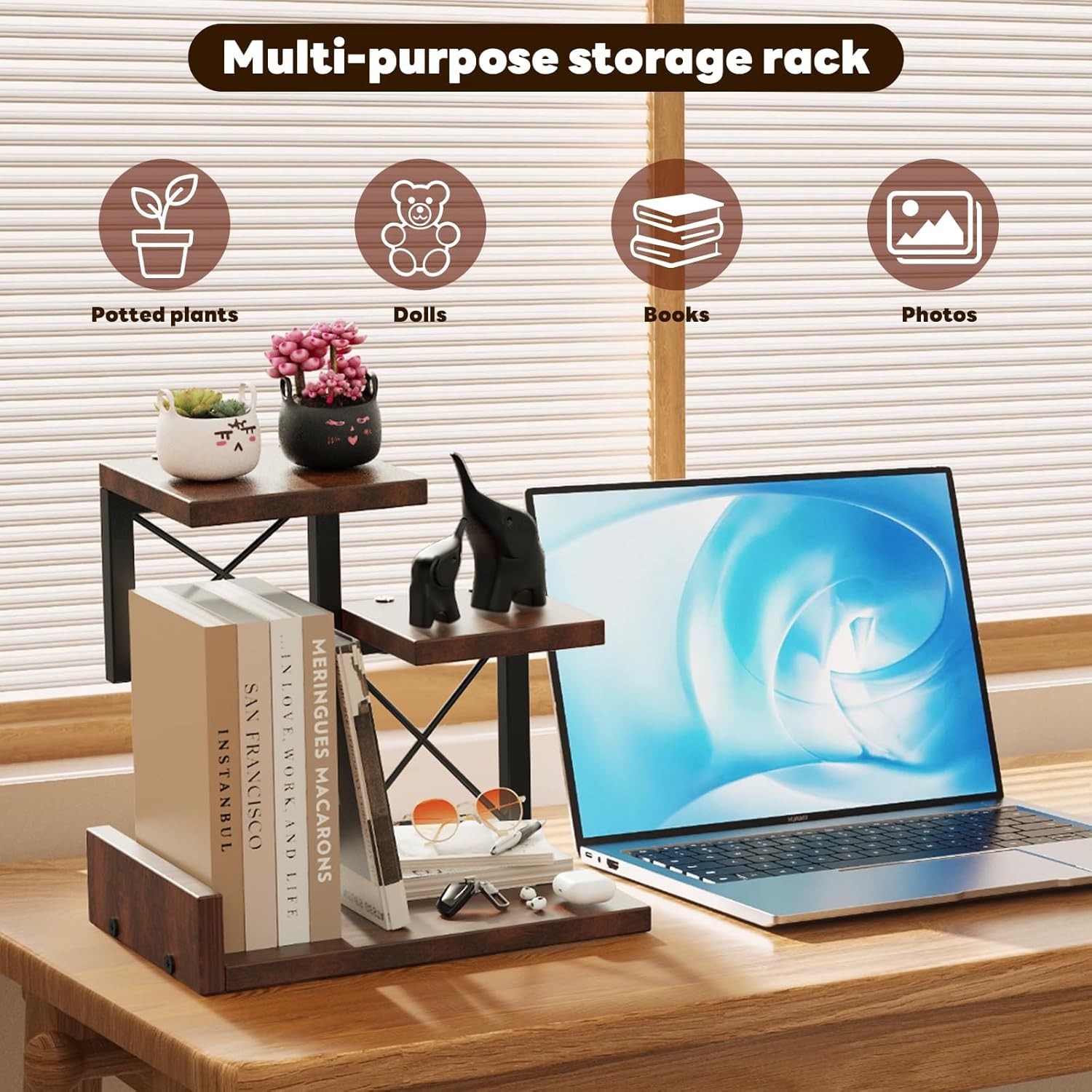 Abiglifty Desk Shelf Organizer, Wooden Desktop Organizers, 3 Tier Desk Hutch Sma