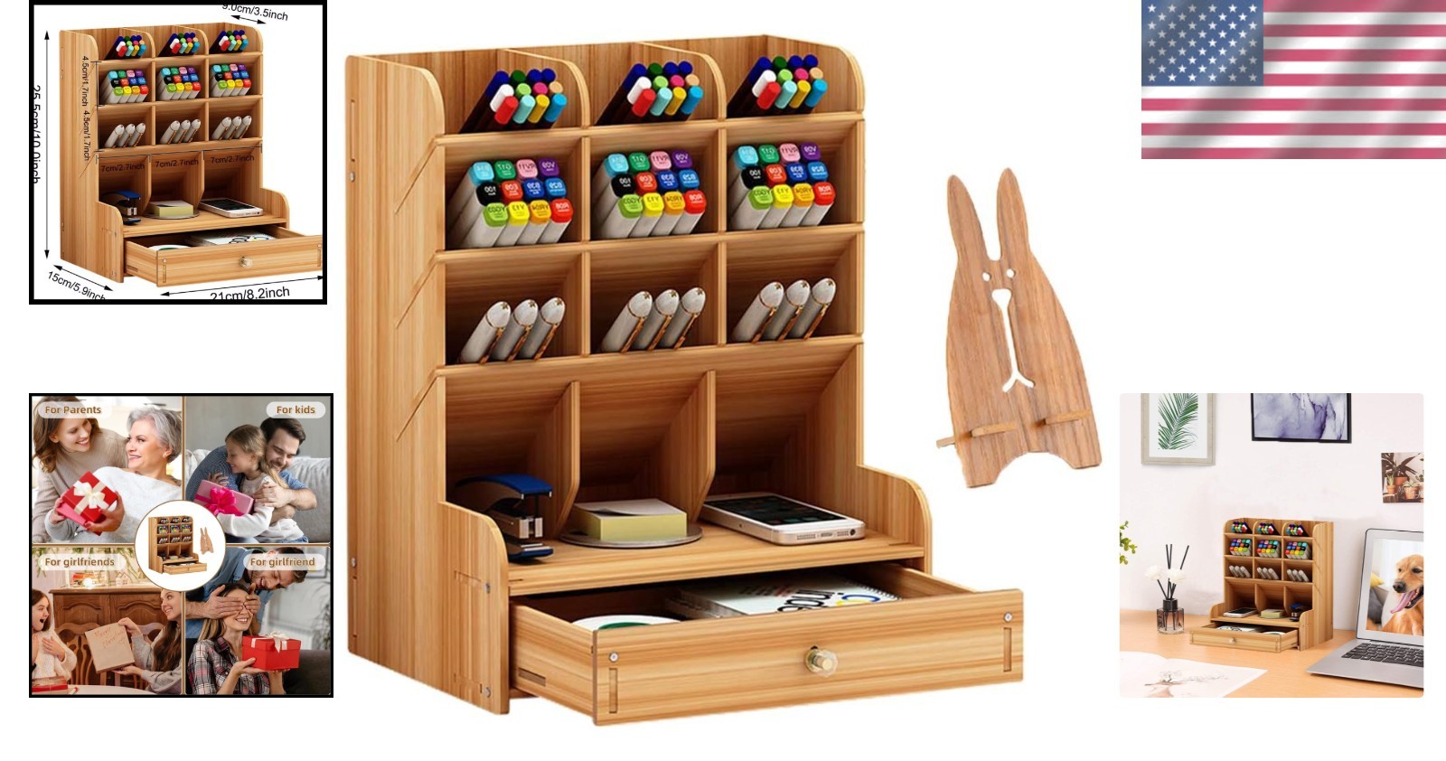 Multi-Functional DIY Wooden Desk Organizer with Drawer – Perfect for Home Office