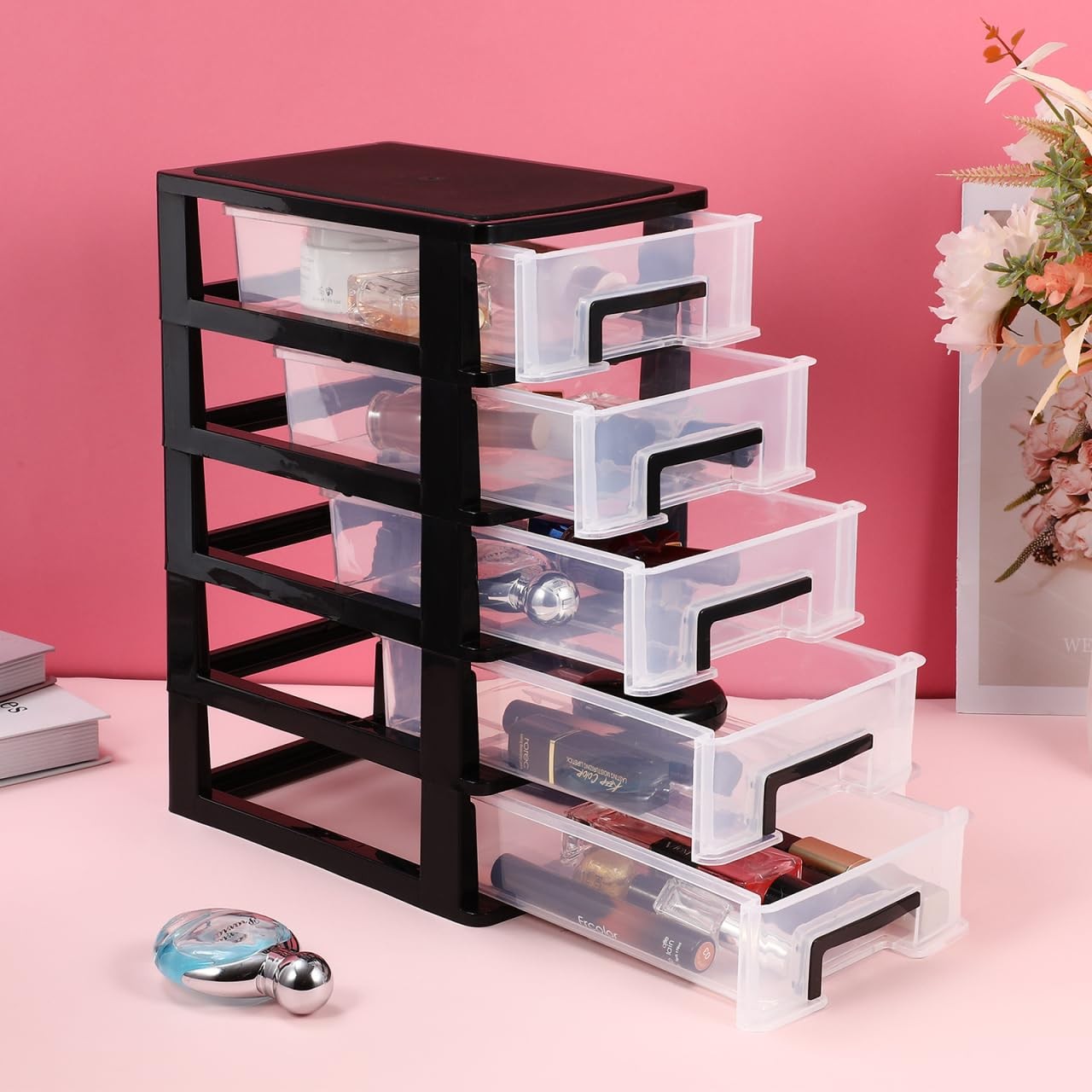 NOLITOY Multifunctional 5-Drawer Plastic Storage Cabinet Organizer Black