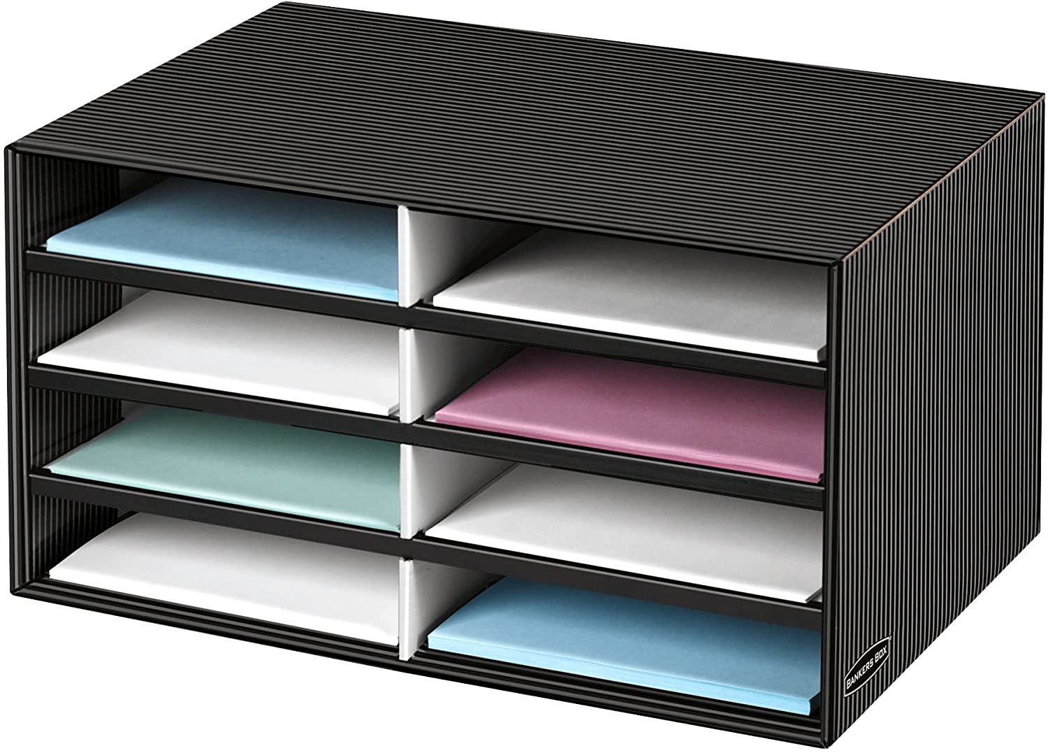 Decorative Eight Compartment Literature Sorter, Letter, Black/Gray