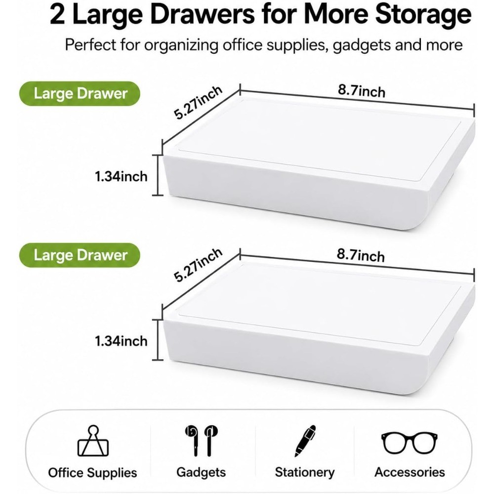 Under Desk Drawer 2 Pack Self Adhesive Slide Out Hidden Organizer White