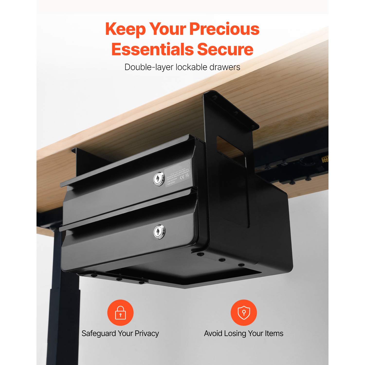 Uimoso 13″ Under Desk Drawer Organizer with 2 Lockable Slide-Out Drawers