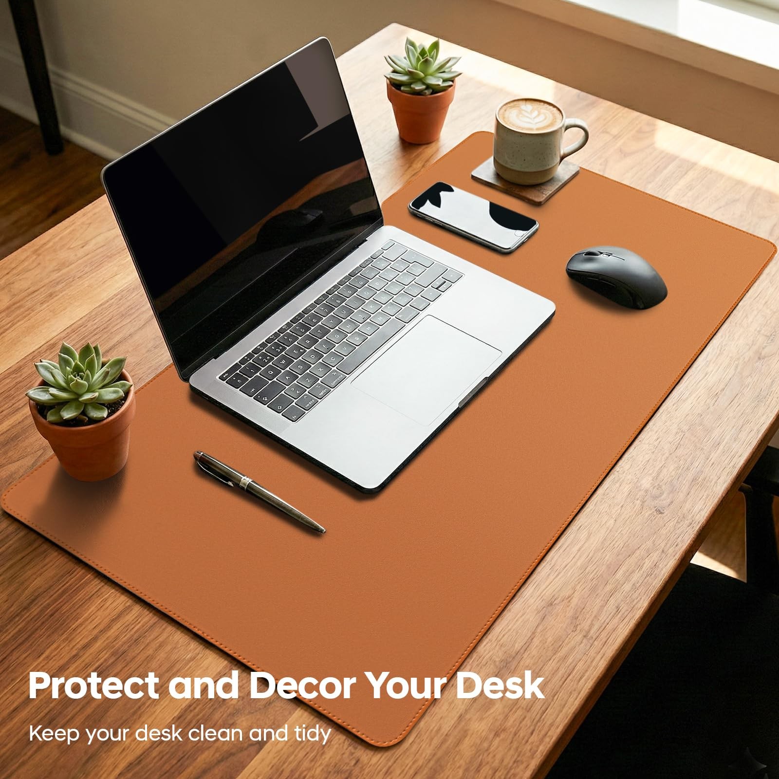 Yuwiiuuo Leather Desk Pad Protector, Office Mat, 23.6″ x 13.7″, Brown