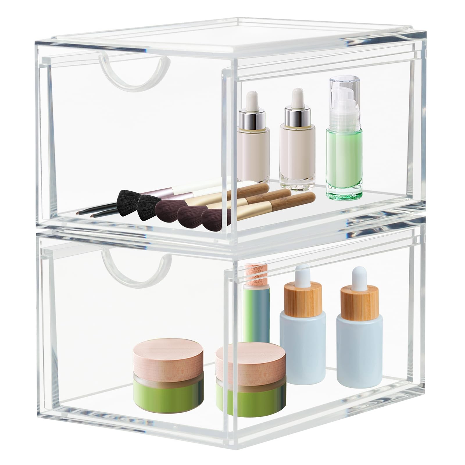 CECOLIC 2 Pack Stackable Cosmetic 6 inches x 8 x 4.6 inches, Clear
