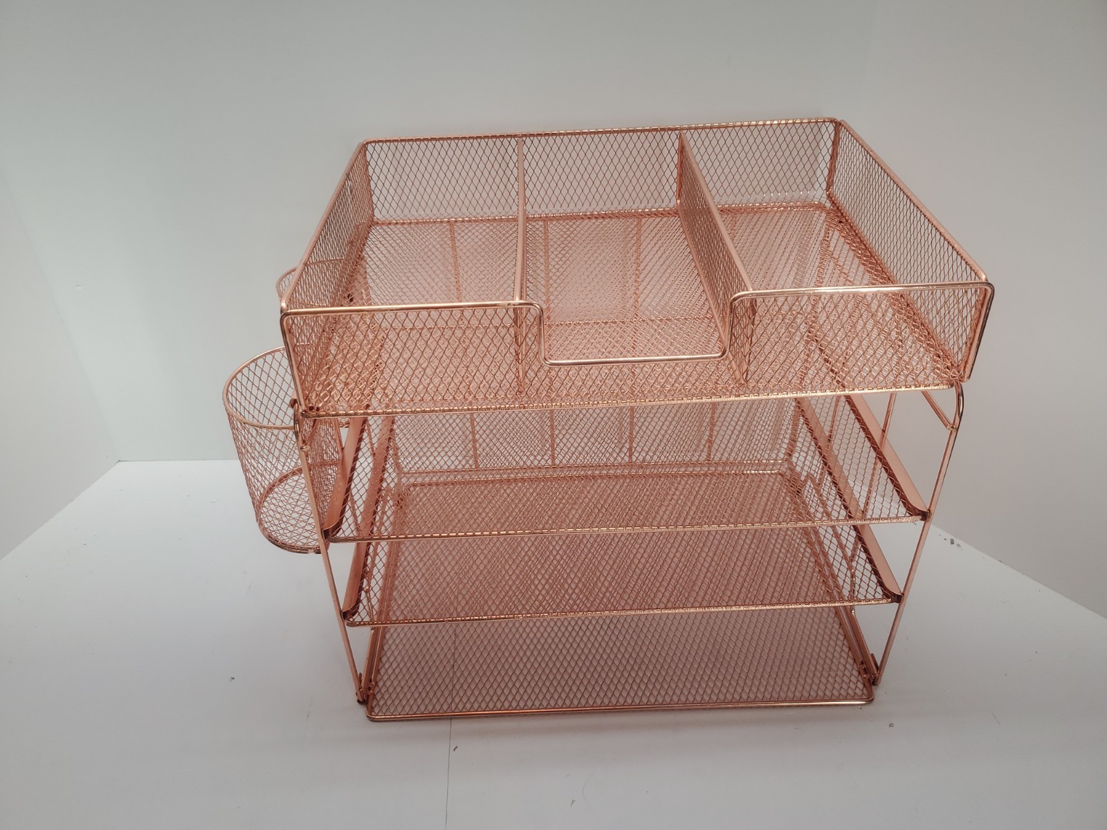 Desk Organizer with File Holder 4 Tier Trays Drawer Pen Holders Rose Gold