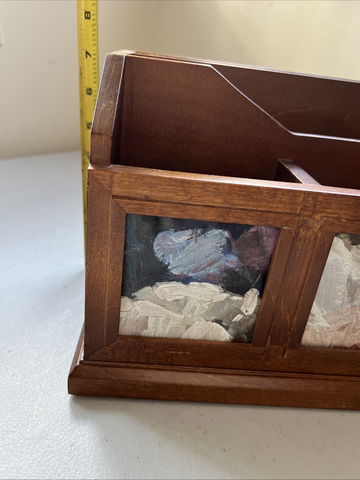 Vtg Bedford Pottery Barn Wood Desktop Organizer Mail File w/ 3 Floral Art – 13″