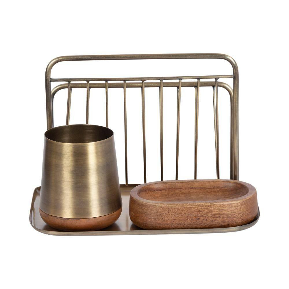 Koni Walnut Brown/Gold Rectangle Metal Desk Organizer