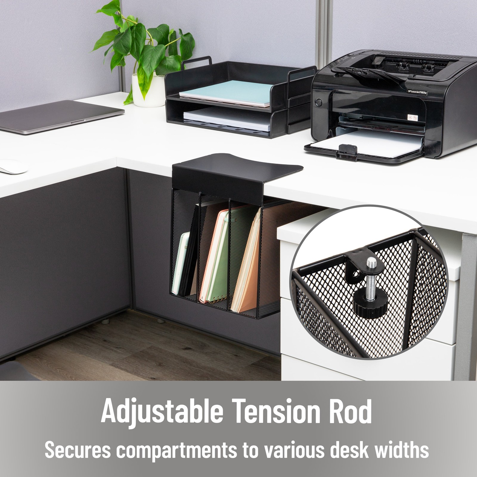 Slide-On Under Desk File Organizer No Tools Required Hanging Storage Laptops