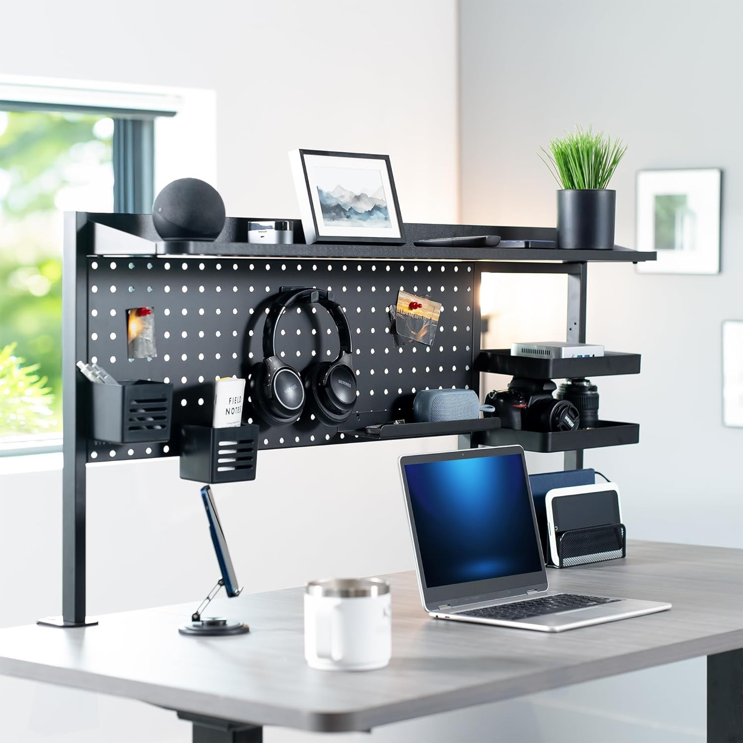 VIVO Steel Clamp-On 46 X 25 Inch Desk Pegboard System with Storage Shelf and Acc