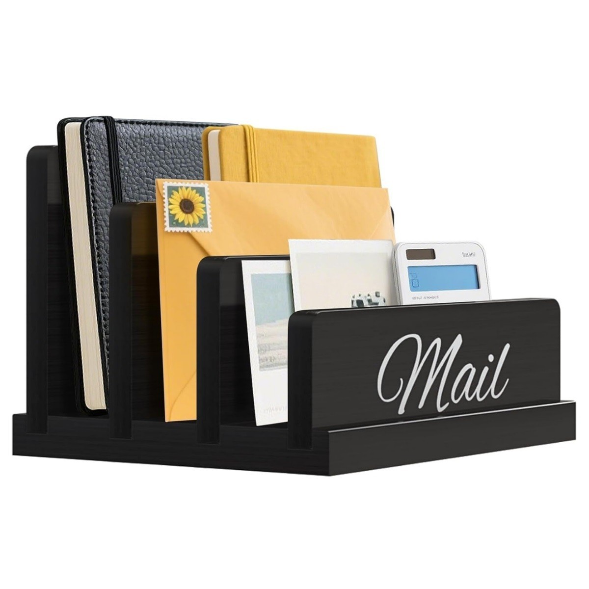 Wooden Desk Mail Organizer, 3-Slot Vertical Letter Sorter Office Desktop Holder