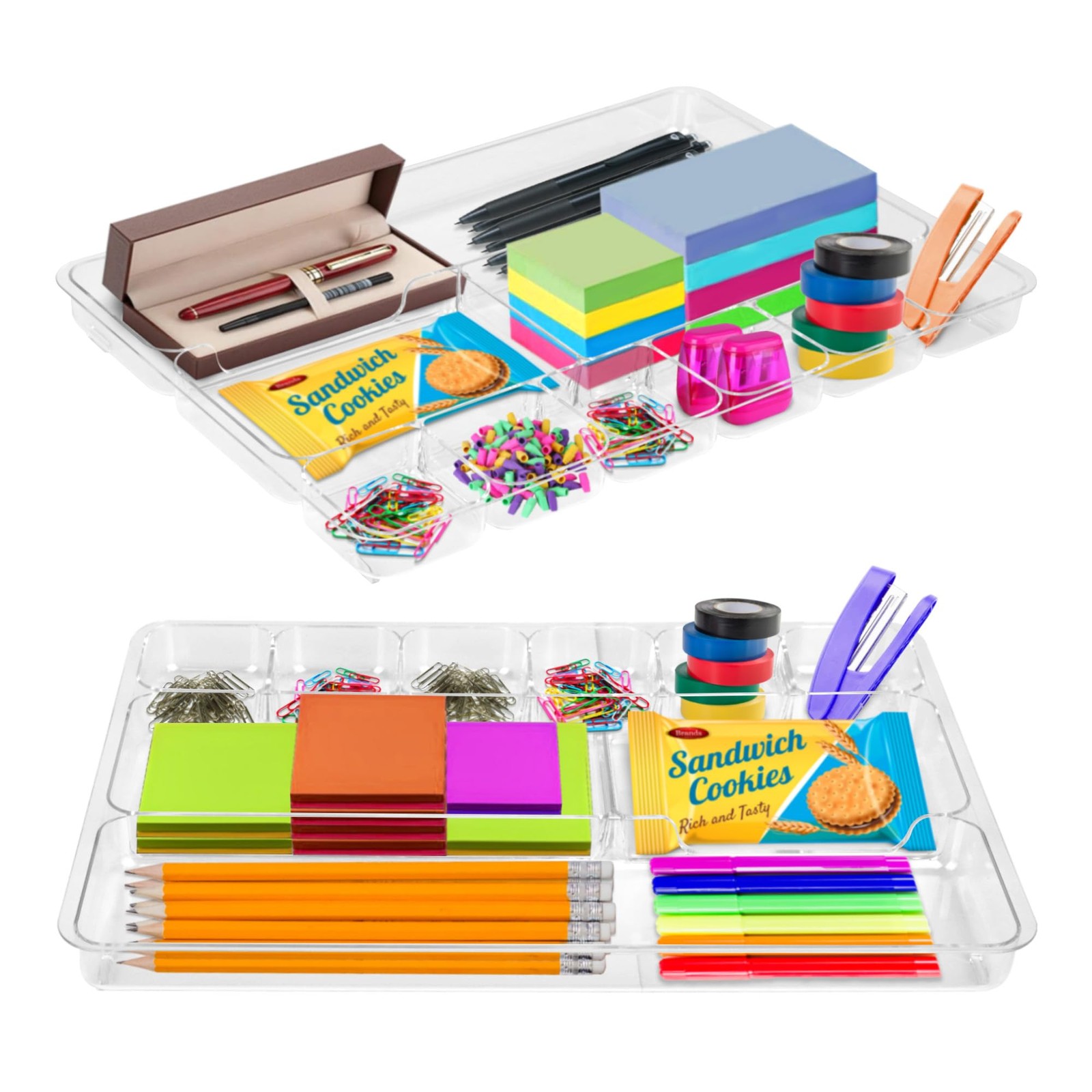 Manaloom Desk Drawer Organizer Tray with 9 Storage Compartments – For Clear