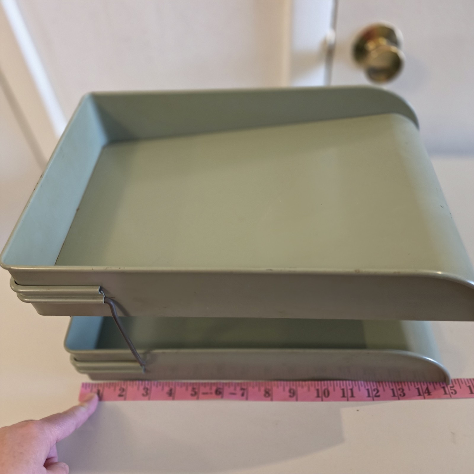 Vintage Globe-Wernicke 2 Tier Metal Paper Tray File Organizer Vintage Gray Green