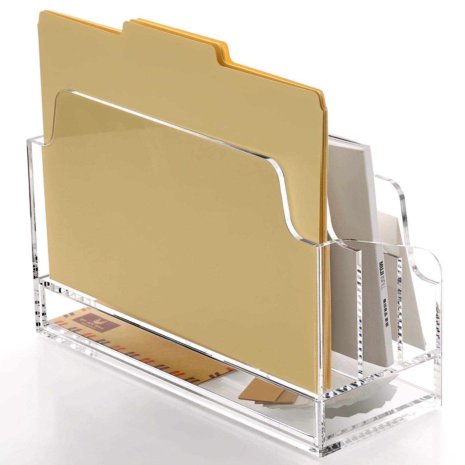 SANRUI Clear Desk Organizer Holder with Drawers, Acrylic Desktop Transparent