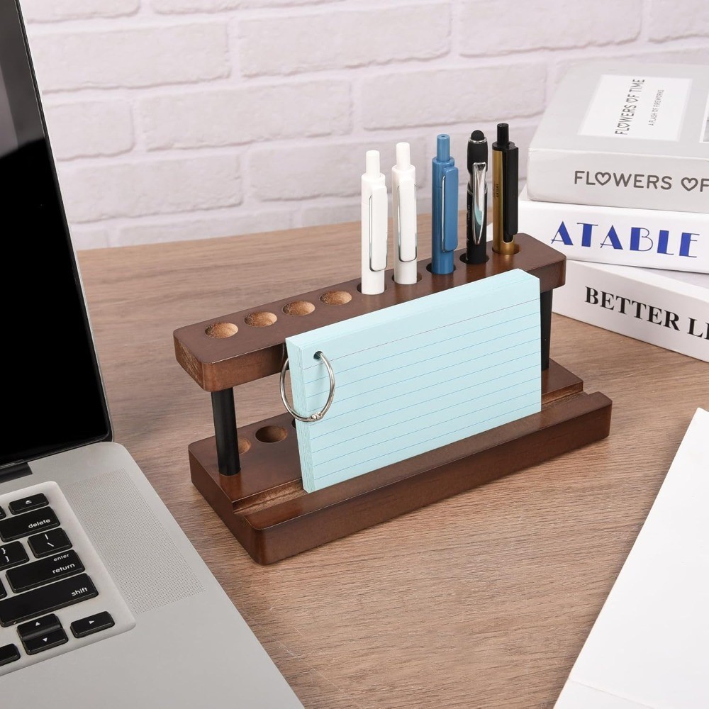 Wooden Pen Holder for Desk, Wood Pencil Holder Fountain Pens Display Stand with