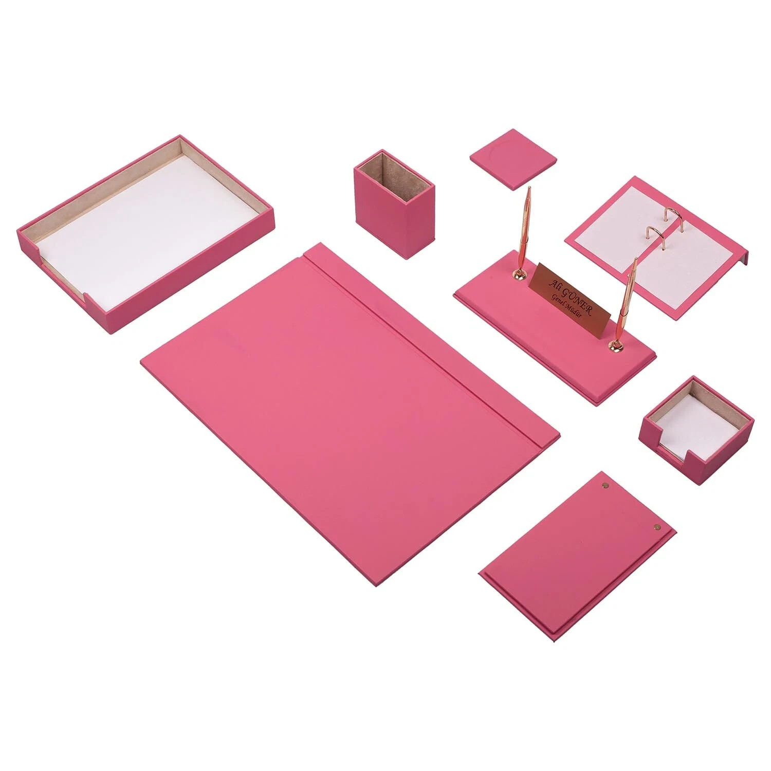 10 Pieces Leather Desk Organizer Set with Single Document Tray Desk Set Pink