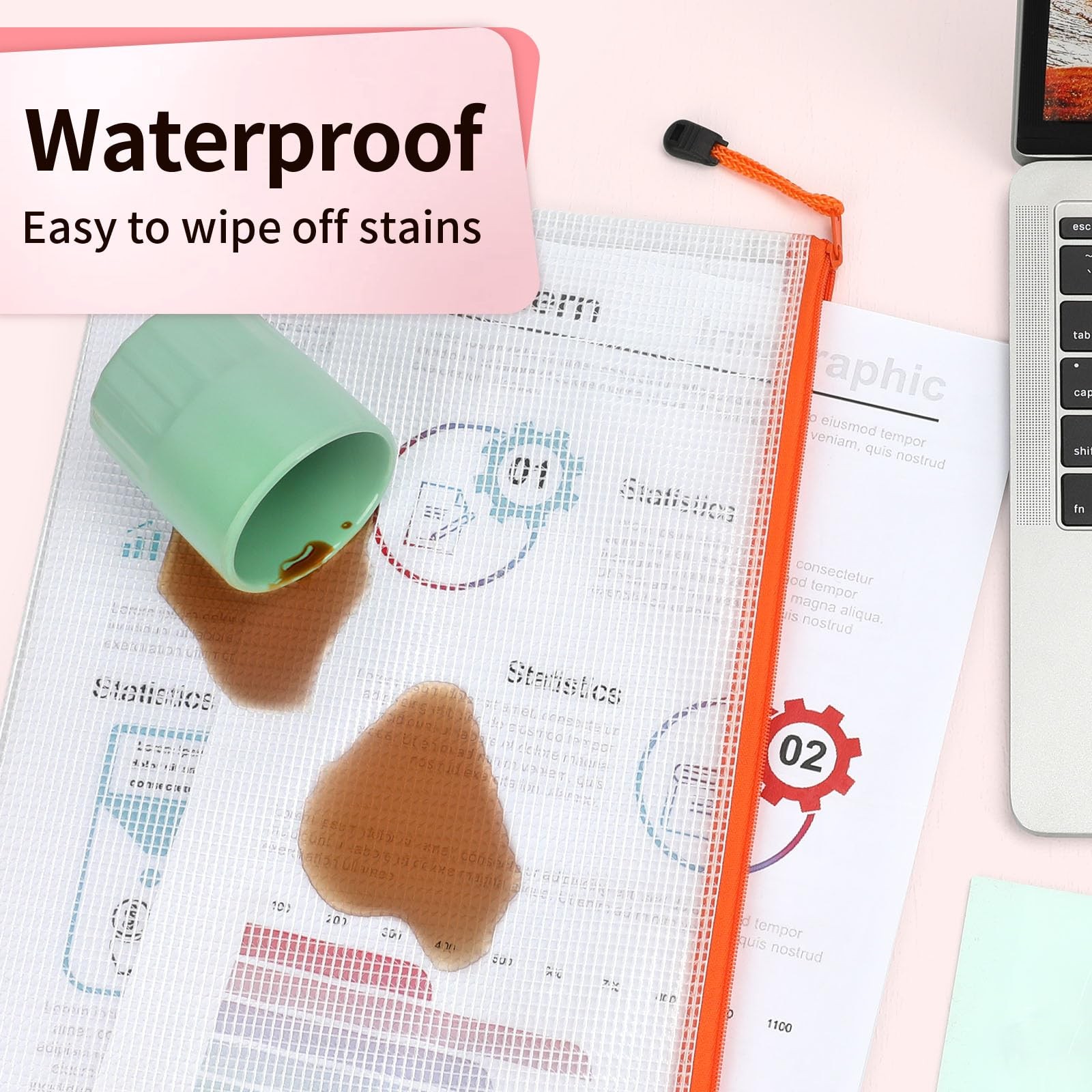 Extra Large Waterproof Zipper Pouches – 12 Pack, 16.9×12.4 in, 12 Colors