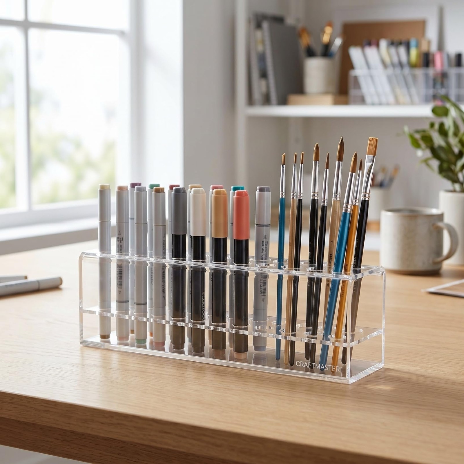 Acrylic Pen Holder Stand Clear Desk Organizer with 24 Slots, Pencil Marker Cr…