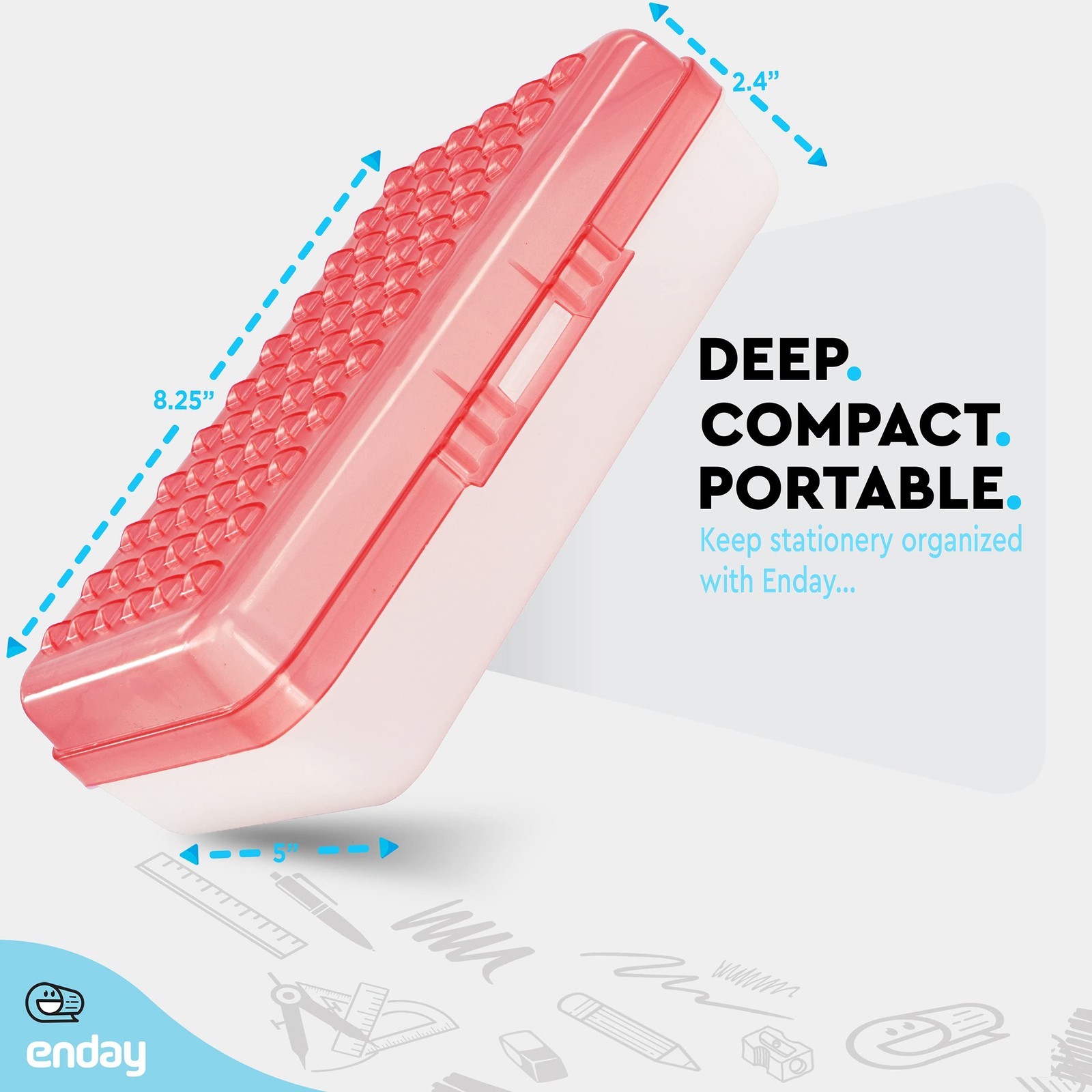 Plastic Pencil Box Red School Storage Case Organizer Snap Closure Supply