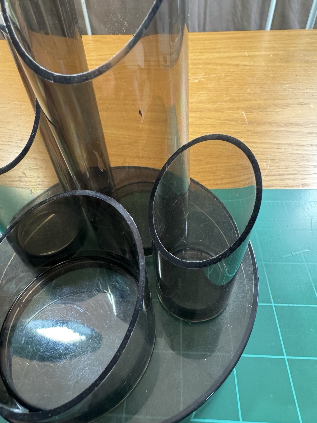Vintage 1970s Atomic Office Desk Organizer Smoke Gray Plastic Tubes MCM Retro