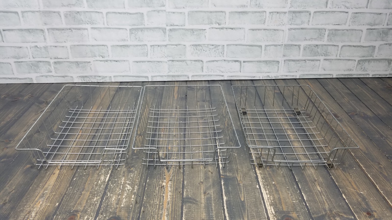LOT of 3 – Vintage Industrial Metal Wire In-Out Letter Size Desk Tray Baskets