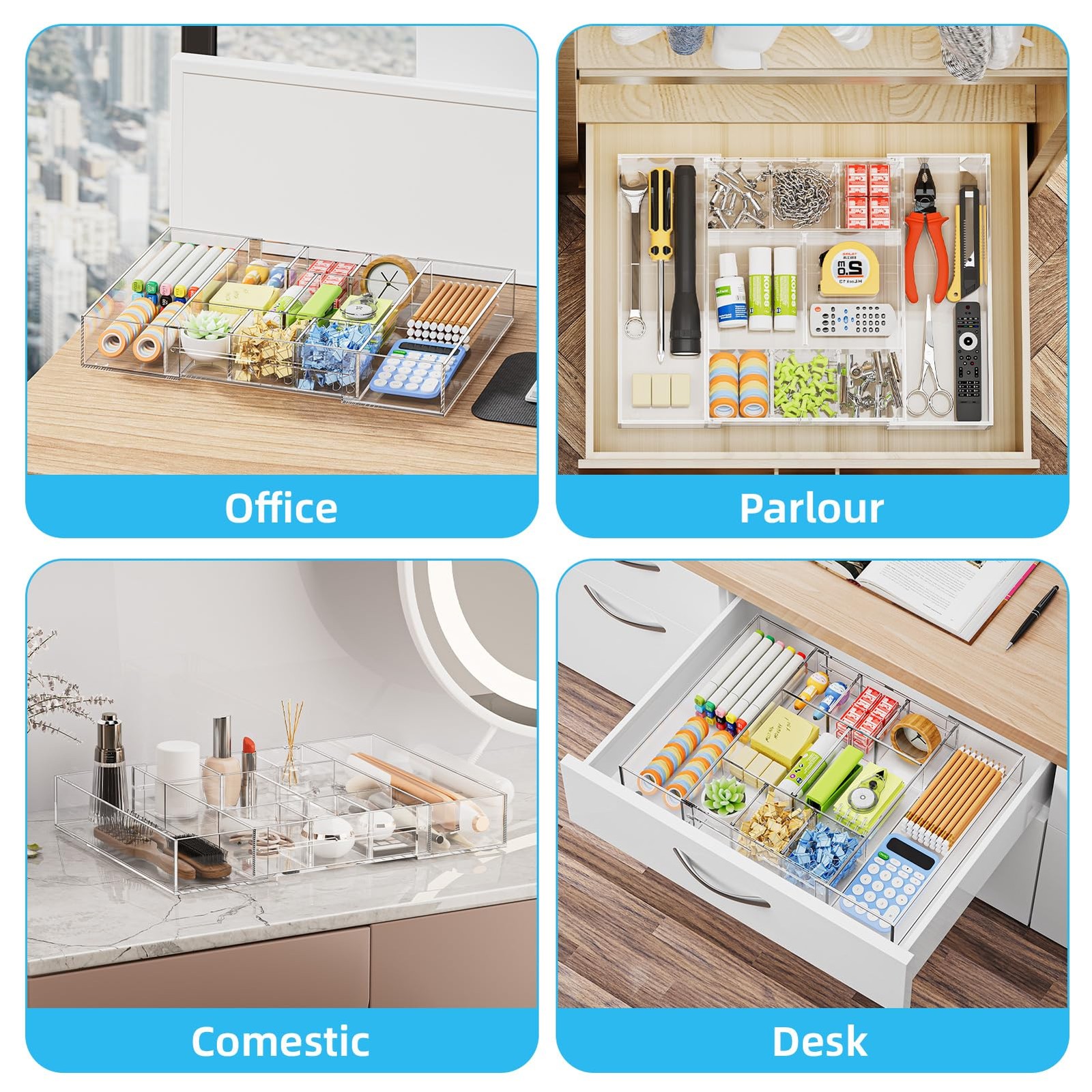 Acrylic Expandable Drawer Organizer, Clear Desk Drawer Organizer Tray with 5 …