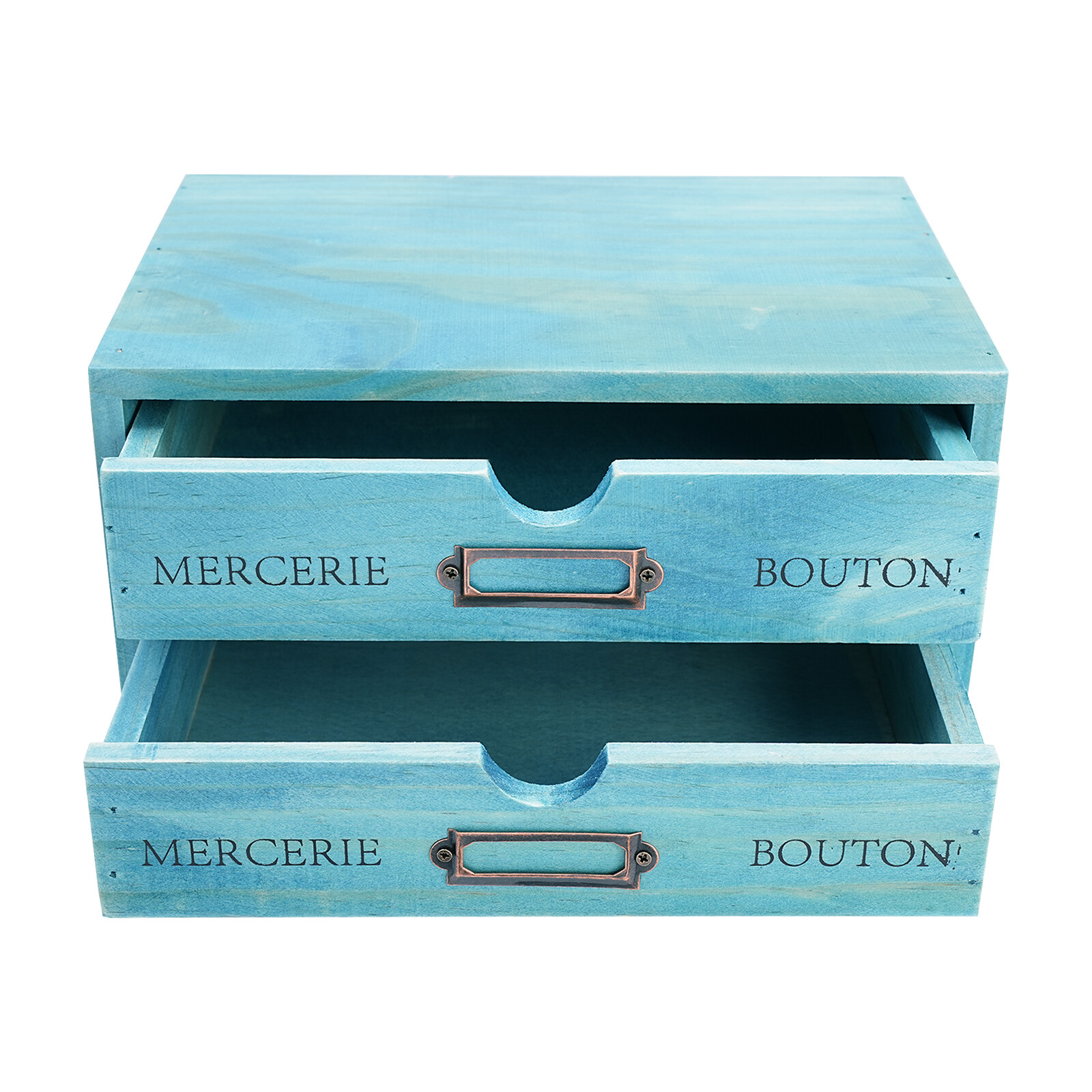 Five-Piece Set Pine Wood Desktop Drawers Vintage Wooden Desktop Organizer Blue
