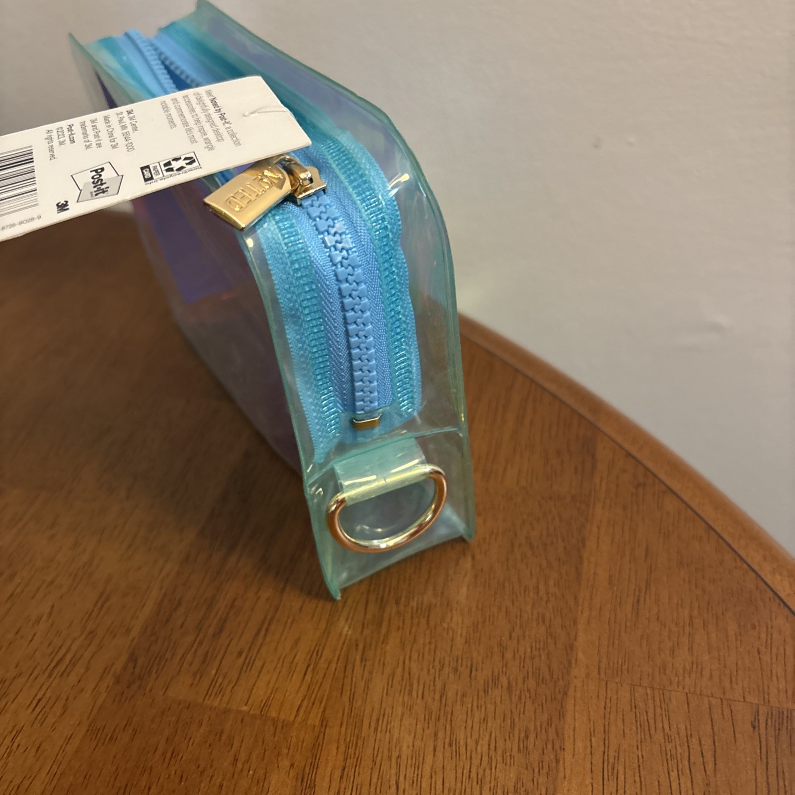 Noted by Post-it® Pen Pouch Iridescent Blue Tone Zipper Translucent Case