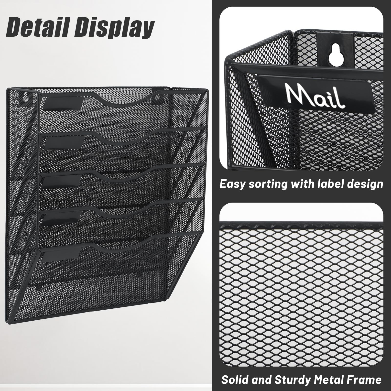 Easepres 5 Pocket Mesh Hanging Wall File Organizer Wall Mounted Mail Paper