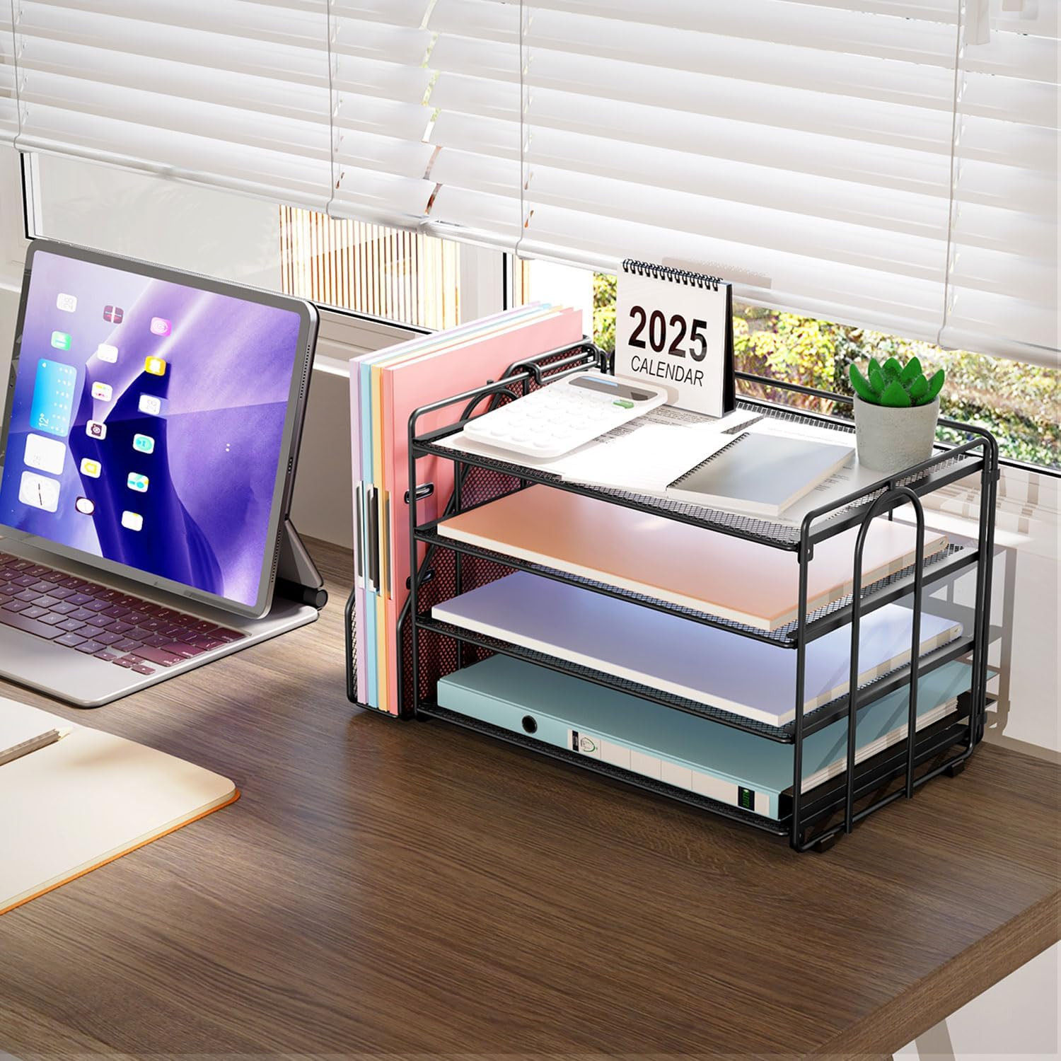 4-Tier Paper Organizer with Magazine Holder, Desk Organizers and Accessories, De