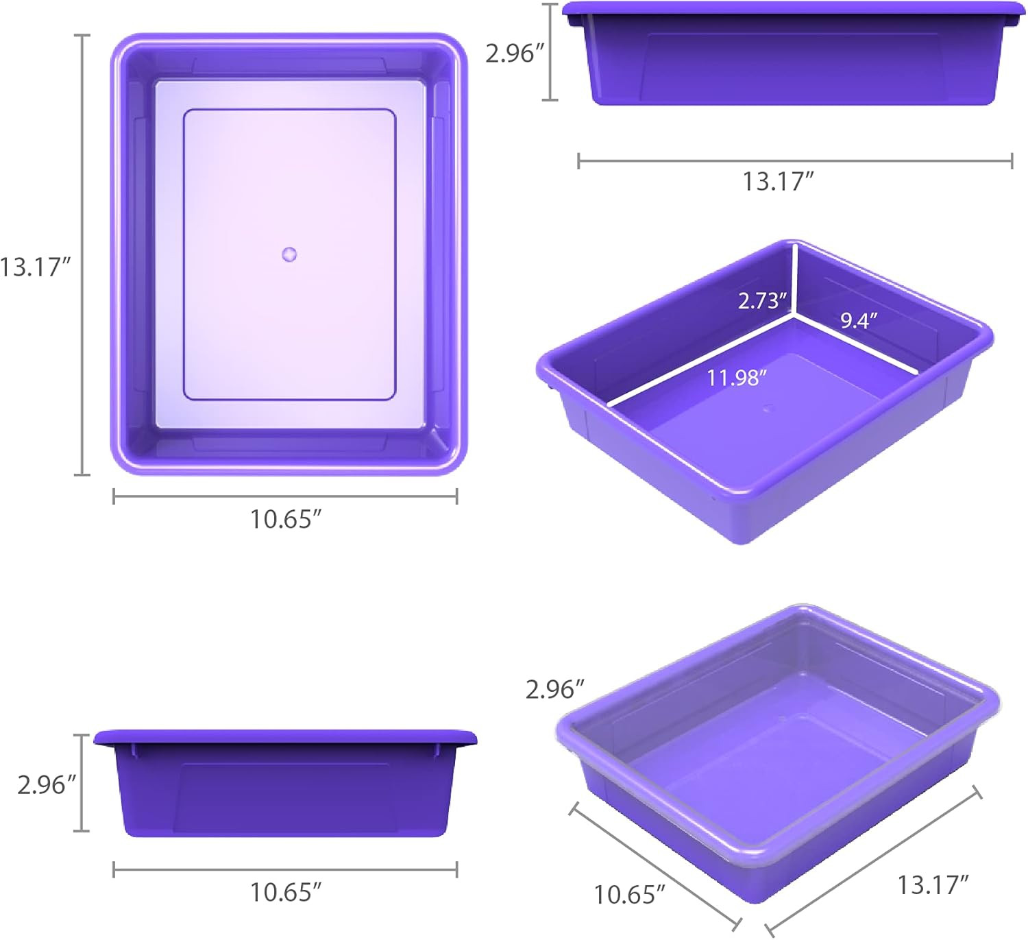 Letter Size Flat Storage Tray – Organizer Bin for Classroom, Office and Home, Vi