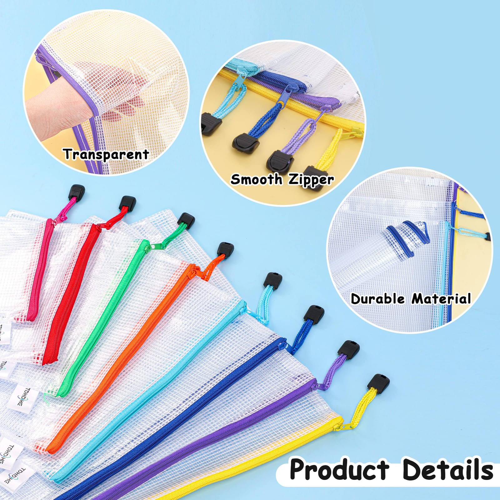 Mesh Zipper Pouch 30PCS Waterproof Zipper Bags 8 Sizes 8 Colors Plastic Docum…